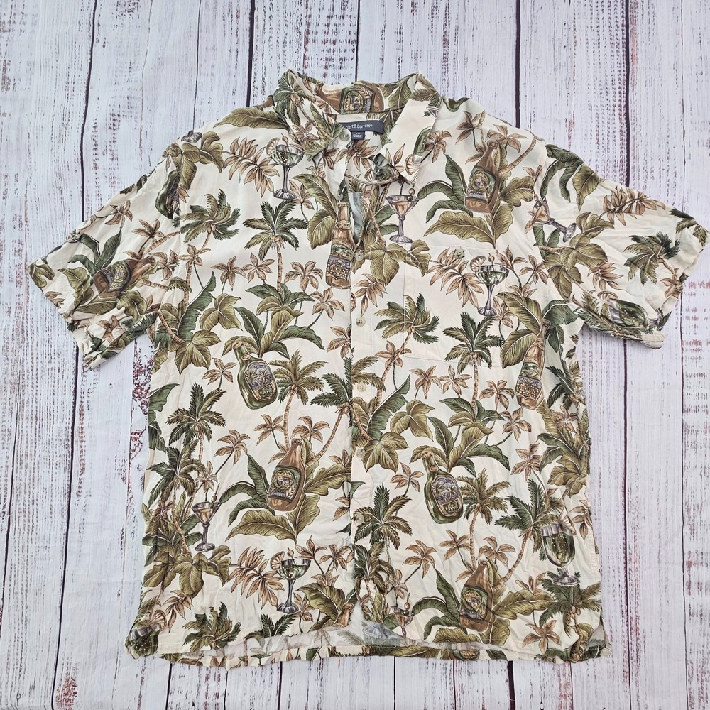 Croft & Barrow Tropical Leaf Cocktail Rum Print Button Front Hawaiian Shirt XL